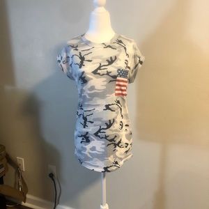 NWOT Black, White, Gray Camouflage Shirt USA Flag